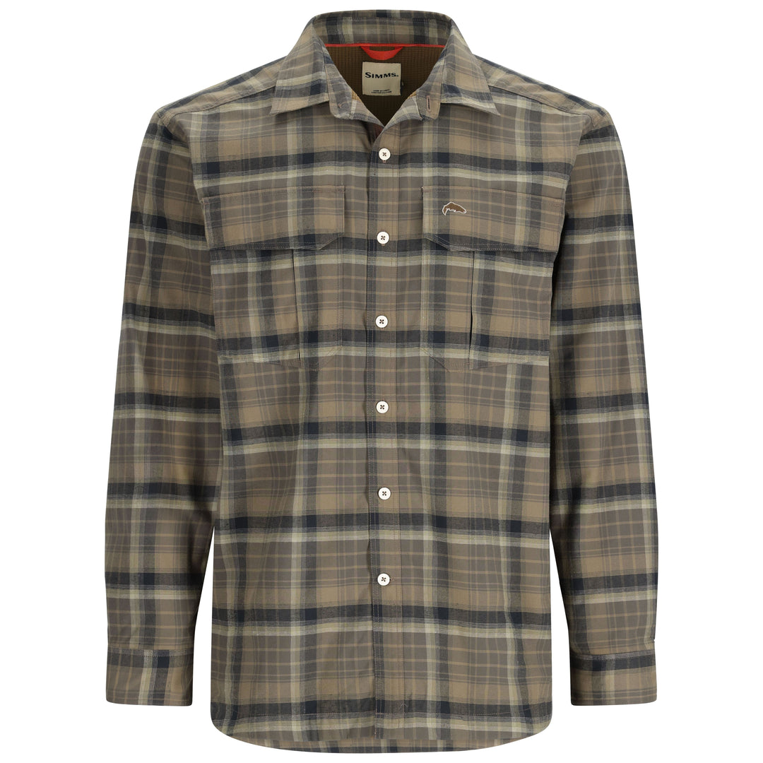 Simms Gallatin Flannel Long Sleeve Shirt Sale Slate Ombre Plaid Image 01