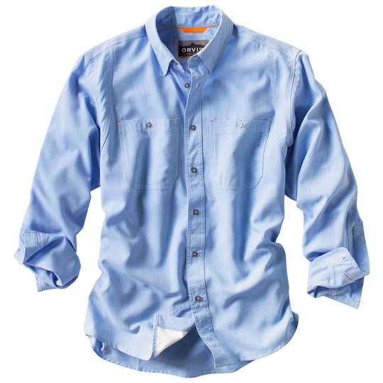 Orvis Men's Tech Chambray Long-Sleeve Work Shirt Medium Blue Image 01
