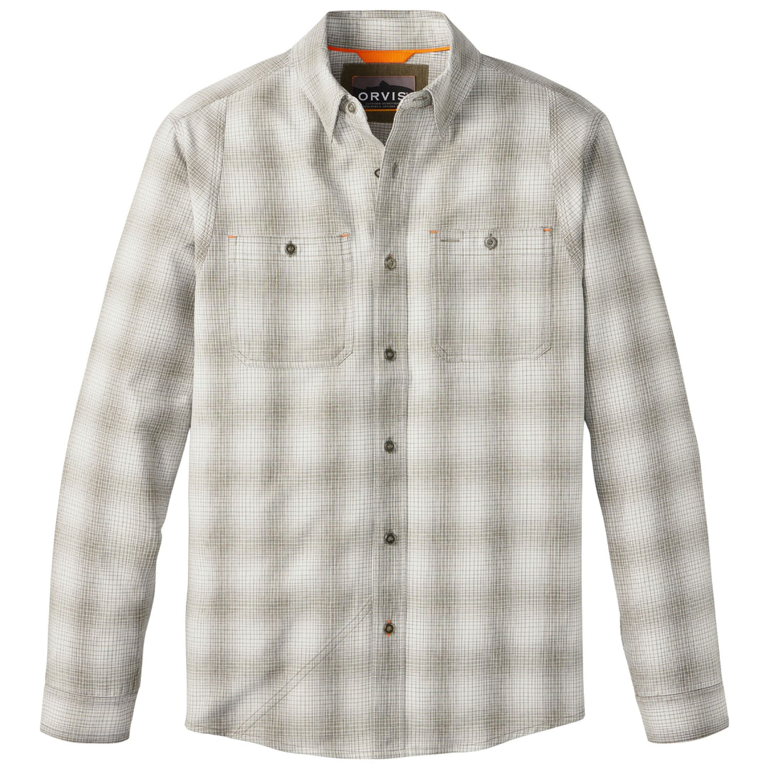 Orvis Men's Tech Chambray Long-Sleeve Work Shirt Sagewood / Snow Plaid Image 01
