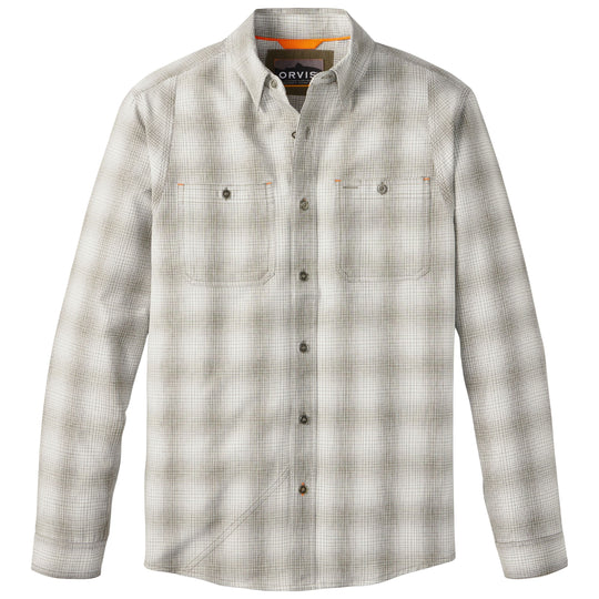Orvis Men's Tech Chambray Long-Sleeve Work Shirt Sagewood / Snow Plaid Image 01