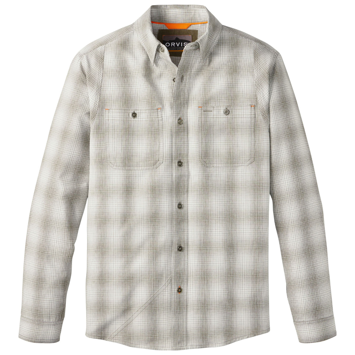 Orvis Men's Tech Chambray Long-Sleeve Work Shirt Sagewood / Snow Plaid Image 01