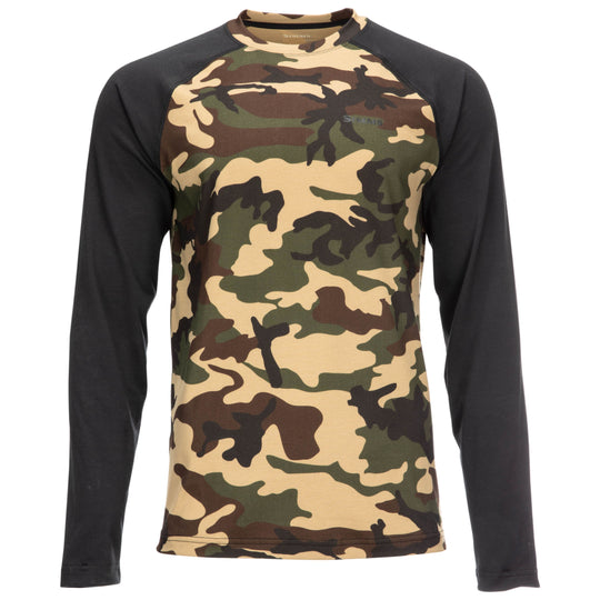 Simms Men's Lightweight Baselayer Top Woodland Camo Image 01