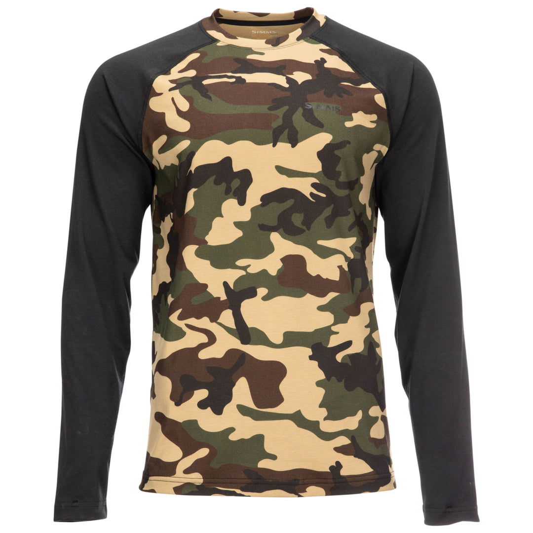 Simms Men's Lightweight Baselayer Top Woodland Camo Image 01