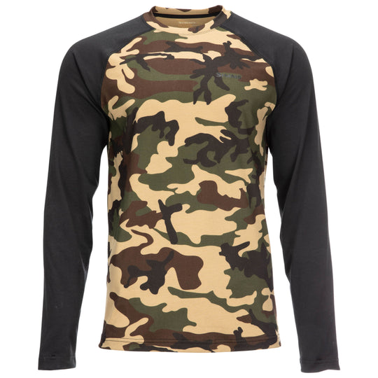 Simms Men's Lightweight Baselayer Top Woodland Camo Image 01