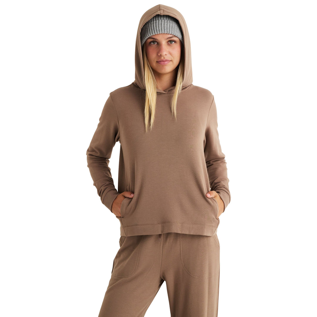 Free Fly Women's Bamboo Lightweight Fleece Cropped Hoodie Fossil Image 01