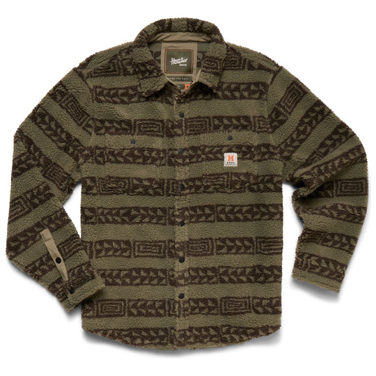 Howler Brothers Allegheny Fleece Overshirt Hanko Stripe : Lichen Green / Croc Brown Image 01