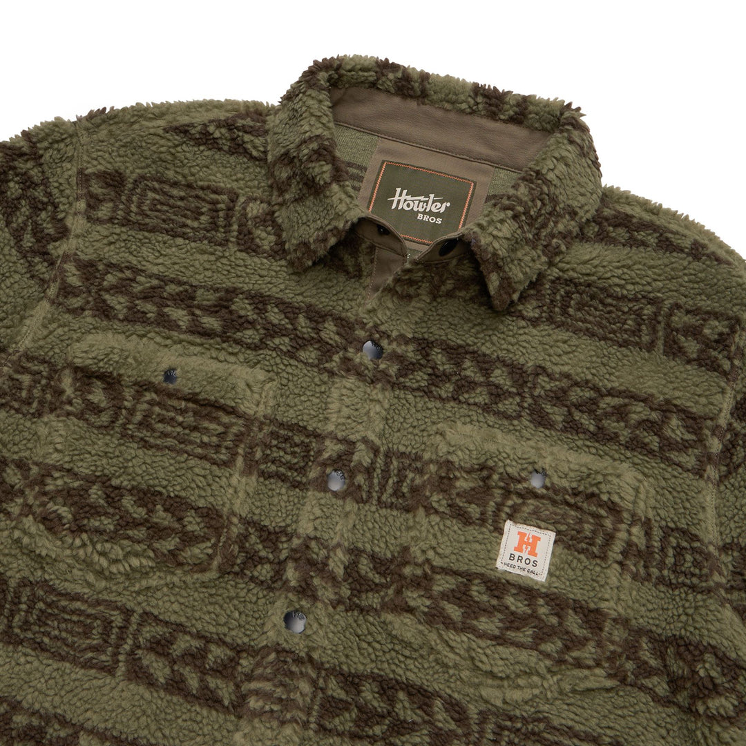 Howler Brothers Allegheny Fleece Overshirt Hanko Stripe : Lichen Green / Croc Brown Image 02