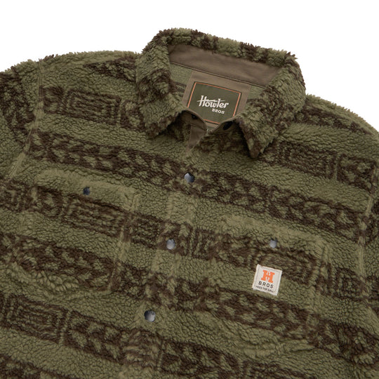 Howler Brothers Allegheny Fleece Overshirt Hanko Stripe : Lichen Green / Croc Brown Image 02