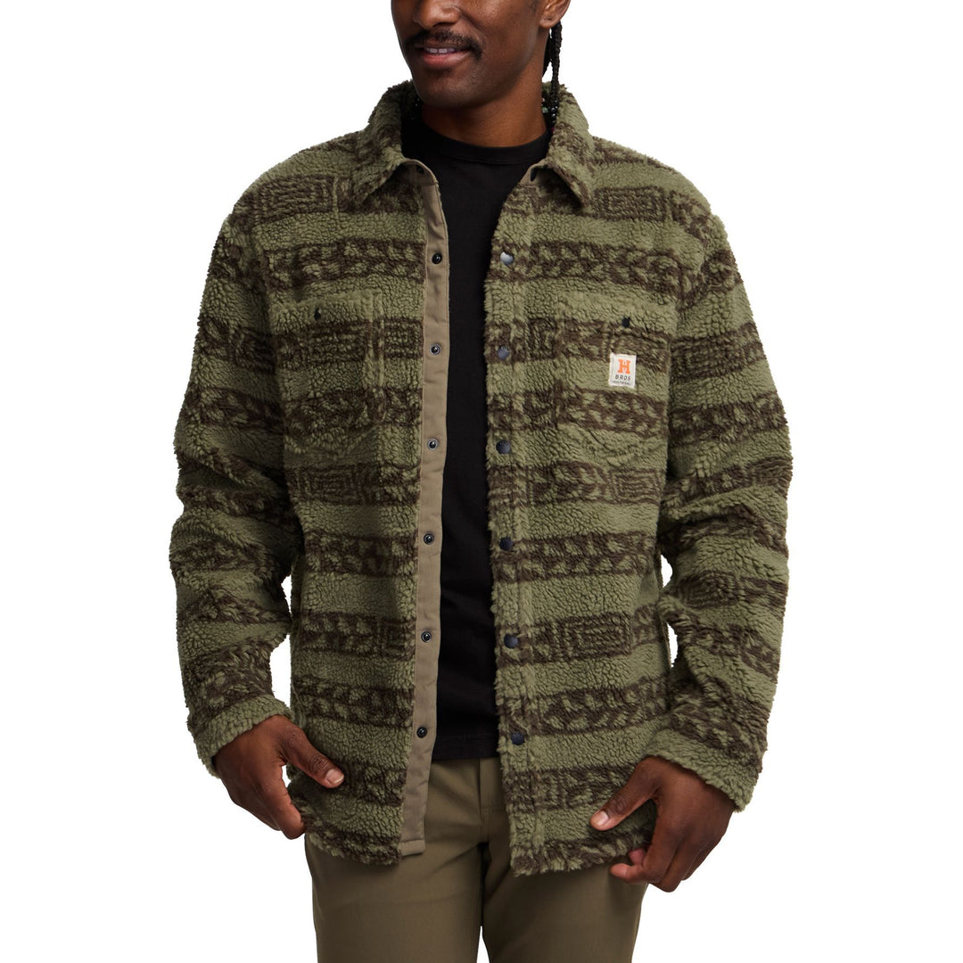 Howler Brothers Allegheny Fleece Overshirt Hanko Stripe : Lichen Green / Croc Brown Image 03