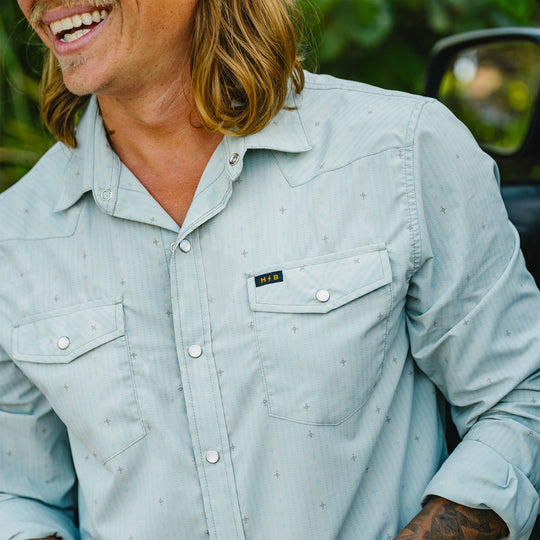 Howler Brothers H Bar B Tech Longsleeve Supernova Stripe : Ash Blue Image 08