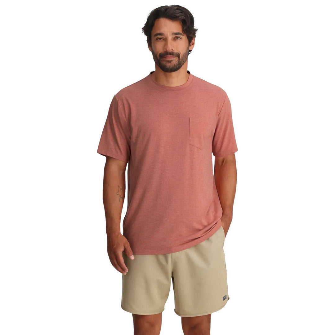 Free Fly Men's Bamboo Flex Pocket Tee Heather Red Clay Image 01