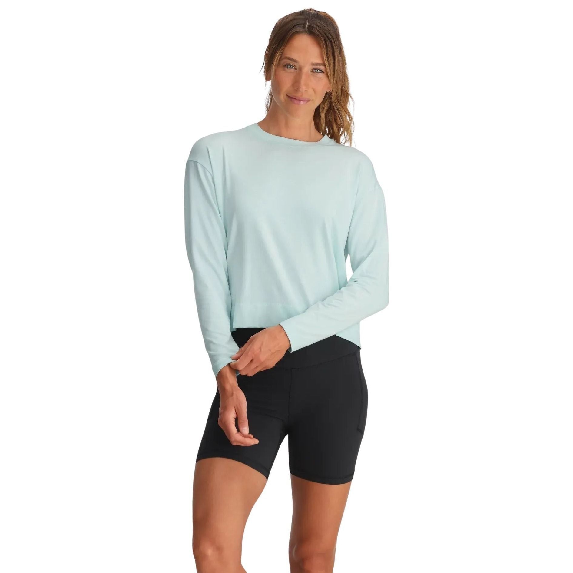 Free Fly Women's Bamboo Shade Crossover Long Sleeve Tropic Sea Image 01