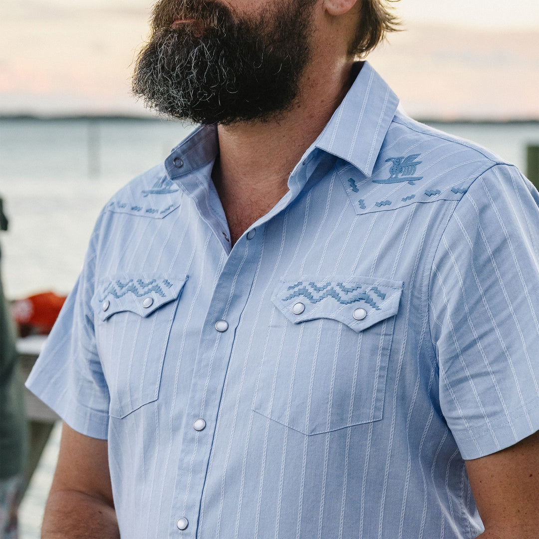 Howler Brothers Crosscut Deluxe Snapshirt Surfbird : Sky Oxford Dobby Image 07