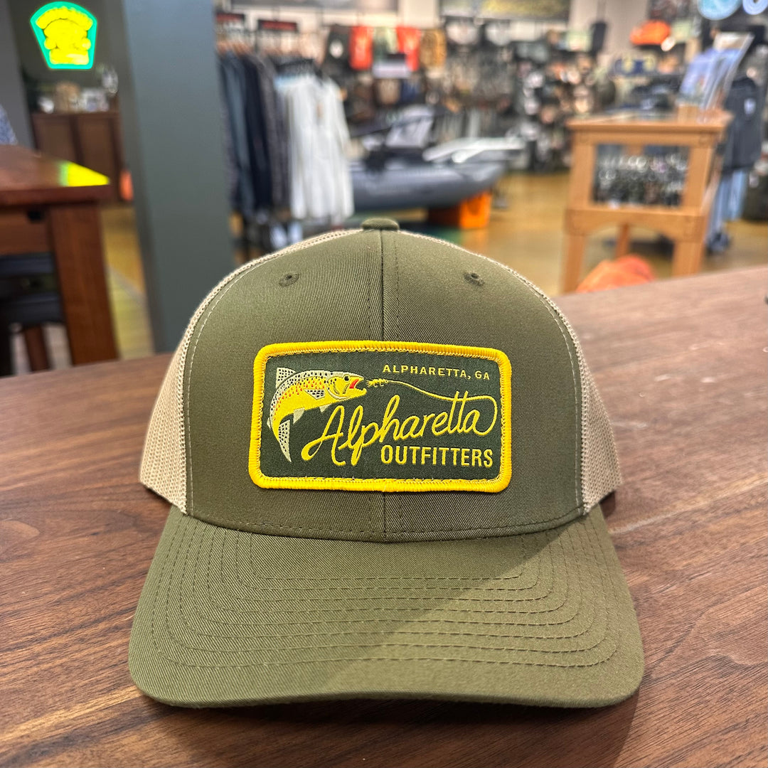AO Rectangular Trout Patch Trucker Hat - Moss/Khaki