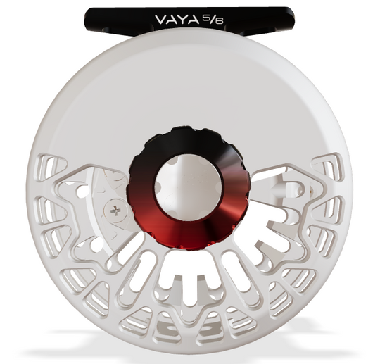 Abel Vaya 5/6 Ported - Satin Platinum - Black/Red Fade Drag knob - Ebony Handle