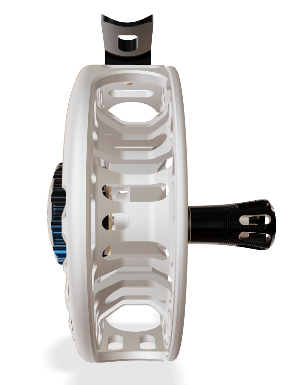 Abel Vaya 7/8 Ported - Satin Platinum - Blue Fade Drag Knob - Black Handle