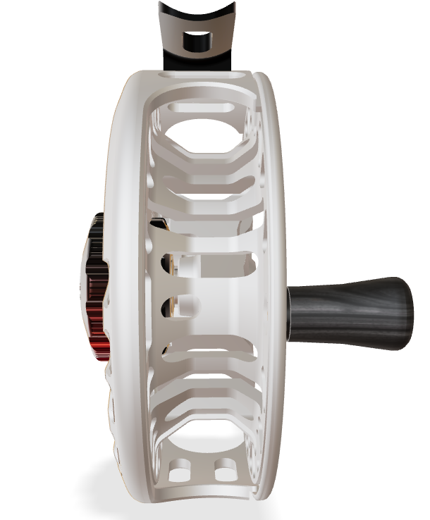 Abel Vaya 5/6 Ported - Satin Platinum - Black/Red Fade Drag knob - Ebony Handle