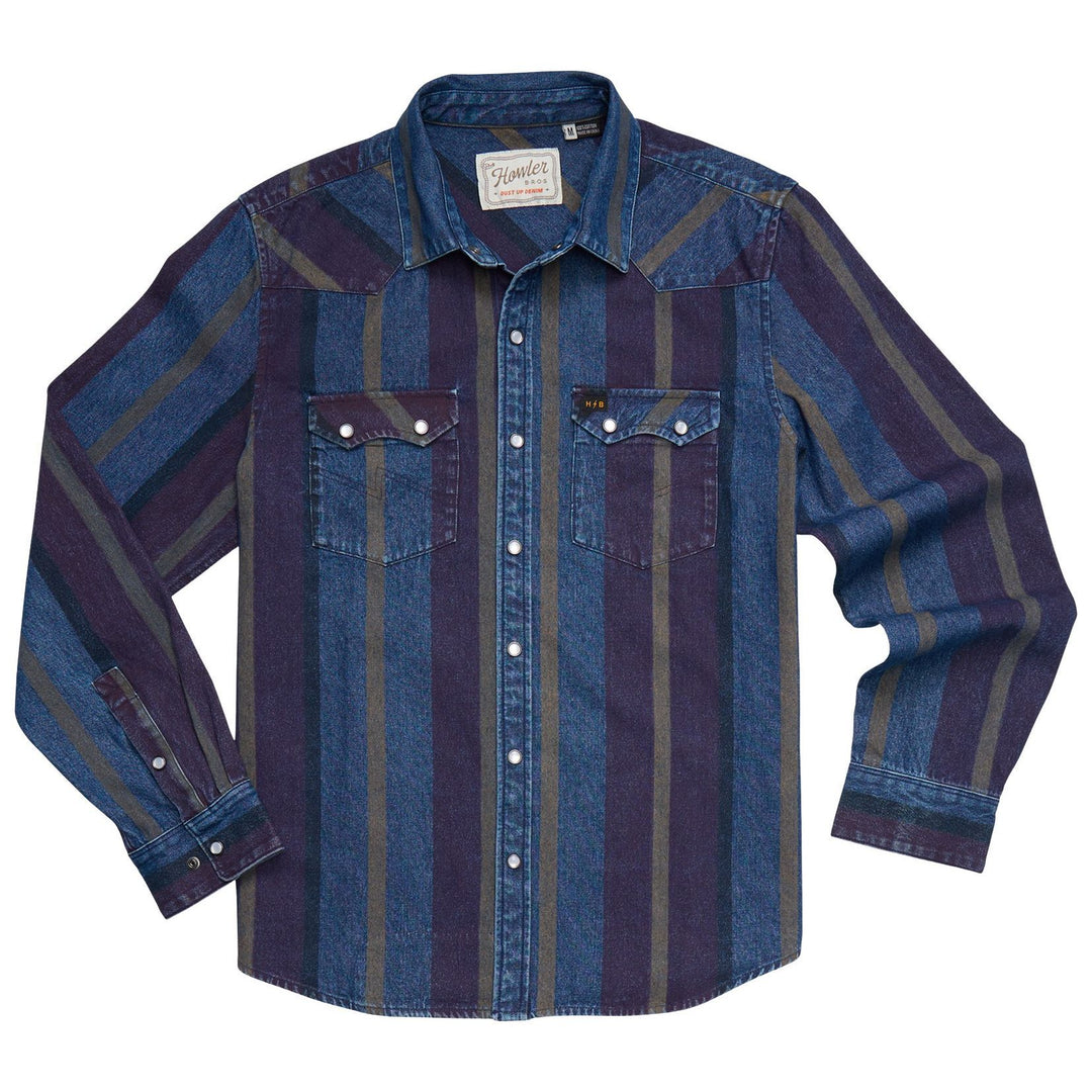 Howler Brothers Dust Up Denim Snapshirt Driver Stripe : Eggplant Image 01