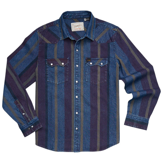 Howler Brothers Dust Up Denim Snapshirt Driver Stripe : Eggplant Image 01