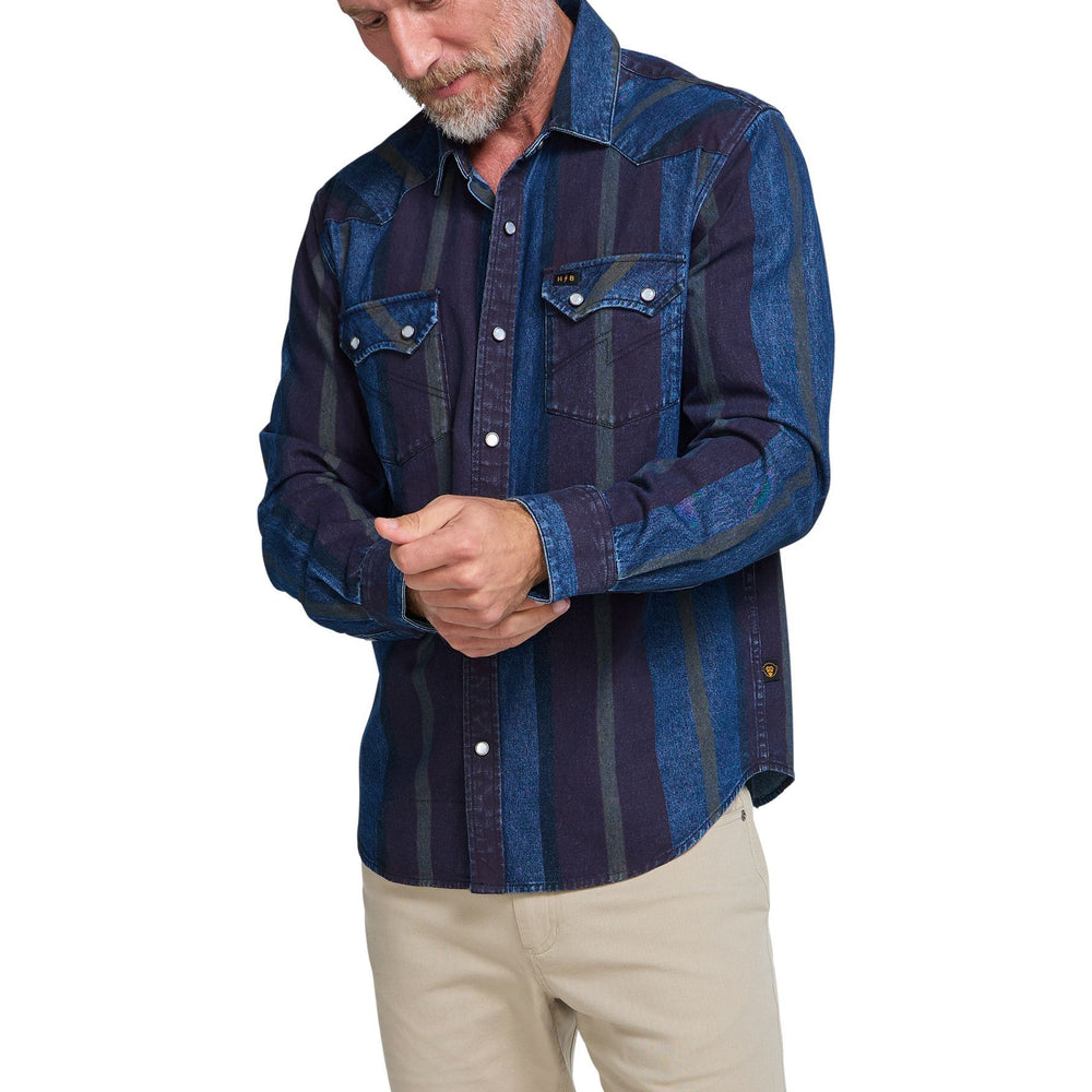 Howler Brothers Dust Up Denim Snapshirt Driver Stripe : Eggplant Image 02