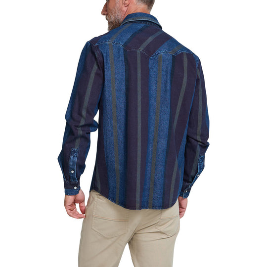 Howler Brothers Dust Up Denim Snapshirt Driver Stripe : Eggplant Image 03