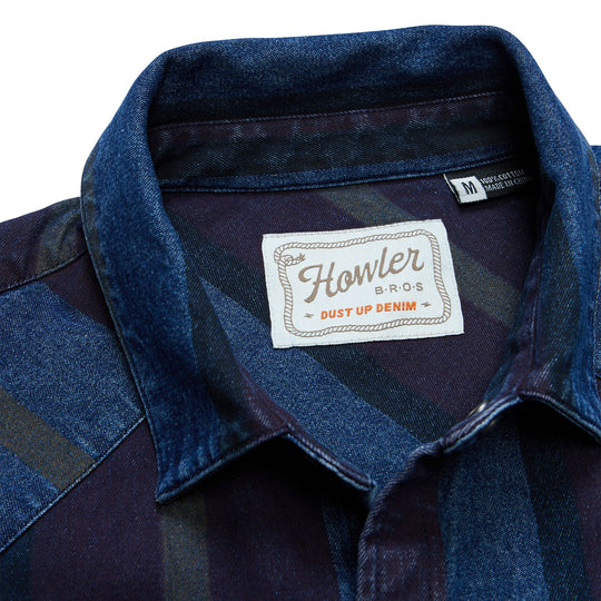 Howler Brothers Dust Up Denim Snapshirt Driver Stripe : Eggplant Image 05