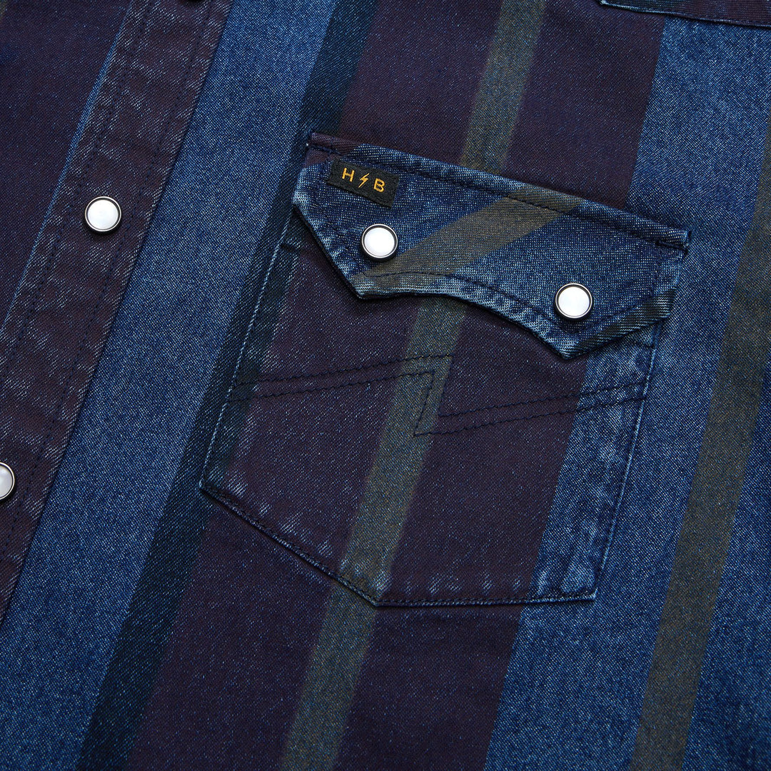 Howler Brothers Dust Up Denim Snapshirt Driver Stripe : Eggplant Image 06