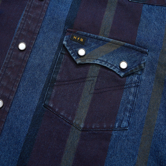 Howler Brothers Dust Up Denim Snapshirt Driver Stripe : Eggplant Image 06