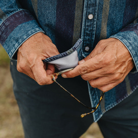 Howler Brothers Dust Up Denim Snapshirt Driver Stripe : Eggplant Image 10