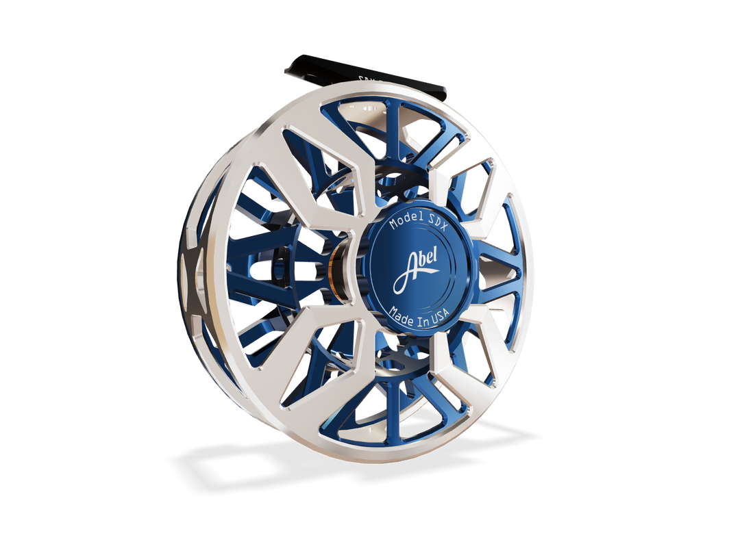 Abel SDX Fly Reel 9/11 Ported Platinum Frame / Deep Blue Spool Frame