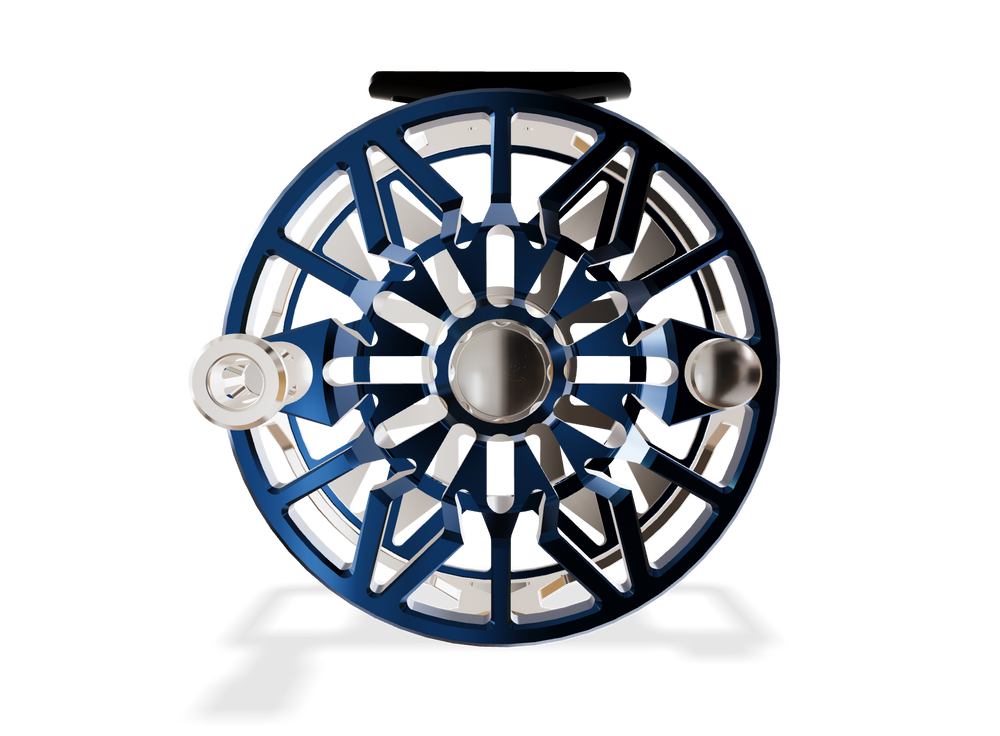 Abel SDX Fly Reel 9/11 Ported Platinum Frame / Deep Blue Spool Frame