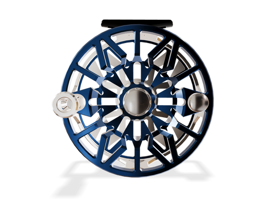 Abel SDX Fly Reel 9/11 Ported Platinum Frame / Deep Blue Spool Frame